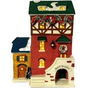 Vintage 1997 Dickensville Porcelain Lighted Christmas Village Bed & Breakfast